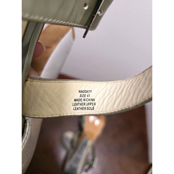 Velvet ANGEL Metallic Silver & Olive Green Strappy High Heel Sandals Buckle Clos - Picture 8 of 14